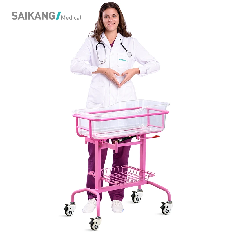 Casters Single Function Metal Baby Medical Bed Plastic Newborn Pediatric Bed Manual Babies Children Hospital Crib