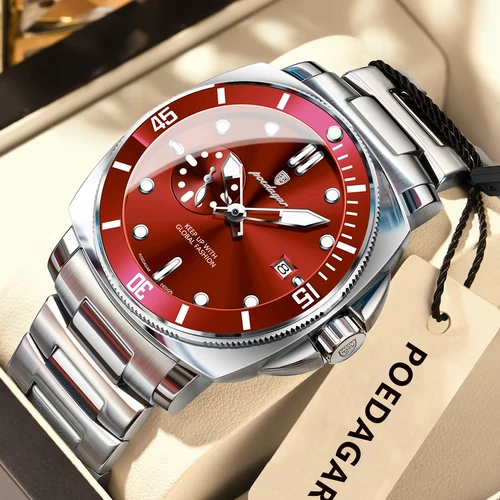 Imagen 2 del producto Reloj POEDAGAR de lujo a la moda para hombre, Reloj luminoso resistente al agua con fecha de acero inoxidable para hombre, relojes deportivos de cuarzo para negocios para hombre