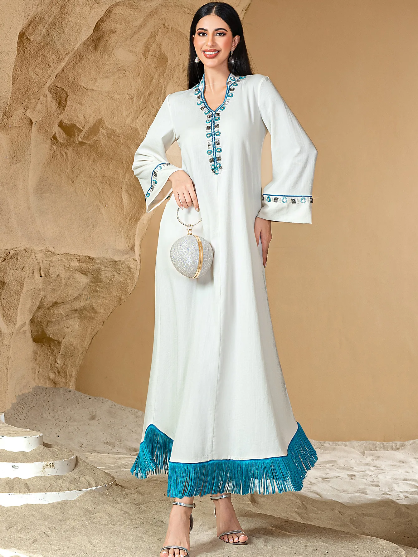 

New Beaded Abaya Dubai Luxury Kaftan Women Muslim Dress Turkey Kaftan Eid Djellaba Ramadan Islam Jalabiya Caftan Marocain Femme