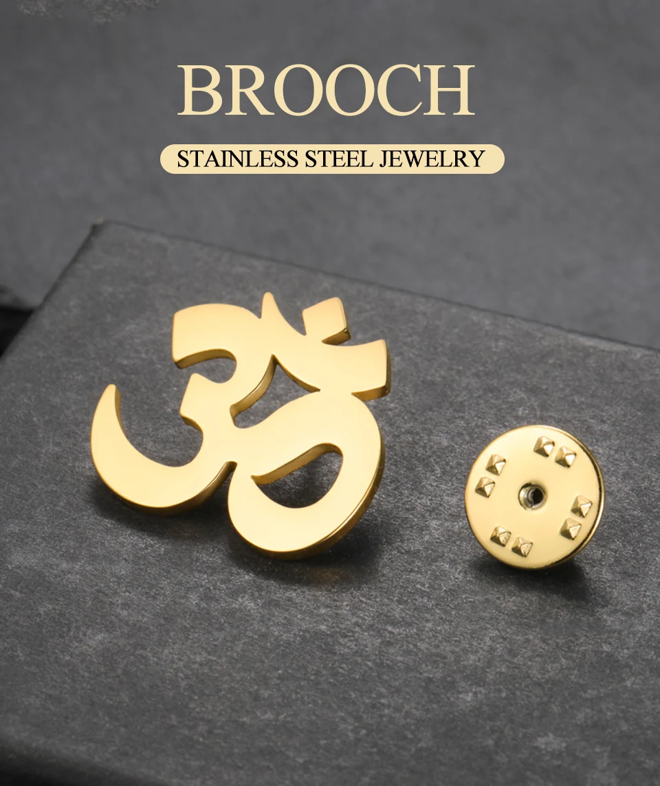 Dawapara Sanskrit Symbol Om Aum Ohm Brosche Yoga Schmuck Hindu Spirituelles Amulett Edelstahl Anstecknadeln – Detail 1