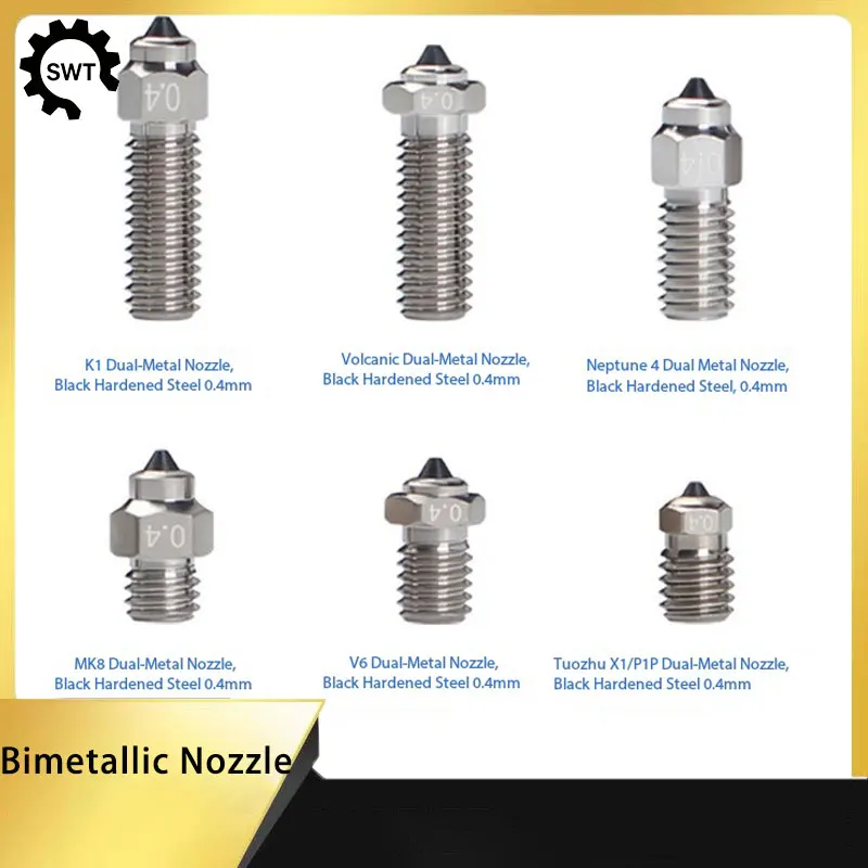 MY Bimetallic Hardened Steel Nozzle For V6 MK8 Volcano K1 Bambu Lab Elegoo Neptune High Temp Wear Resistant 3D Printer Hotend