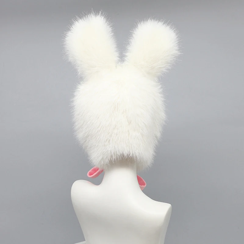 Chapeau Lolita mignon et moelleux pour femmes, couvre-chef oreilles de lapin en fourrure, couvre-chef en peluche, accessoires de spectacle de Cosplay Anime