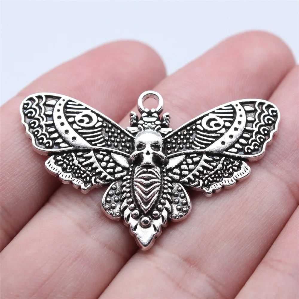 WYSIWYG 5pcs 27x43mm Antique Silver Color Skull Butterfly Charms Pendant For DIY Jewelry Making Handmade Jewelry Craft Findings