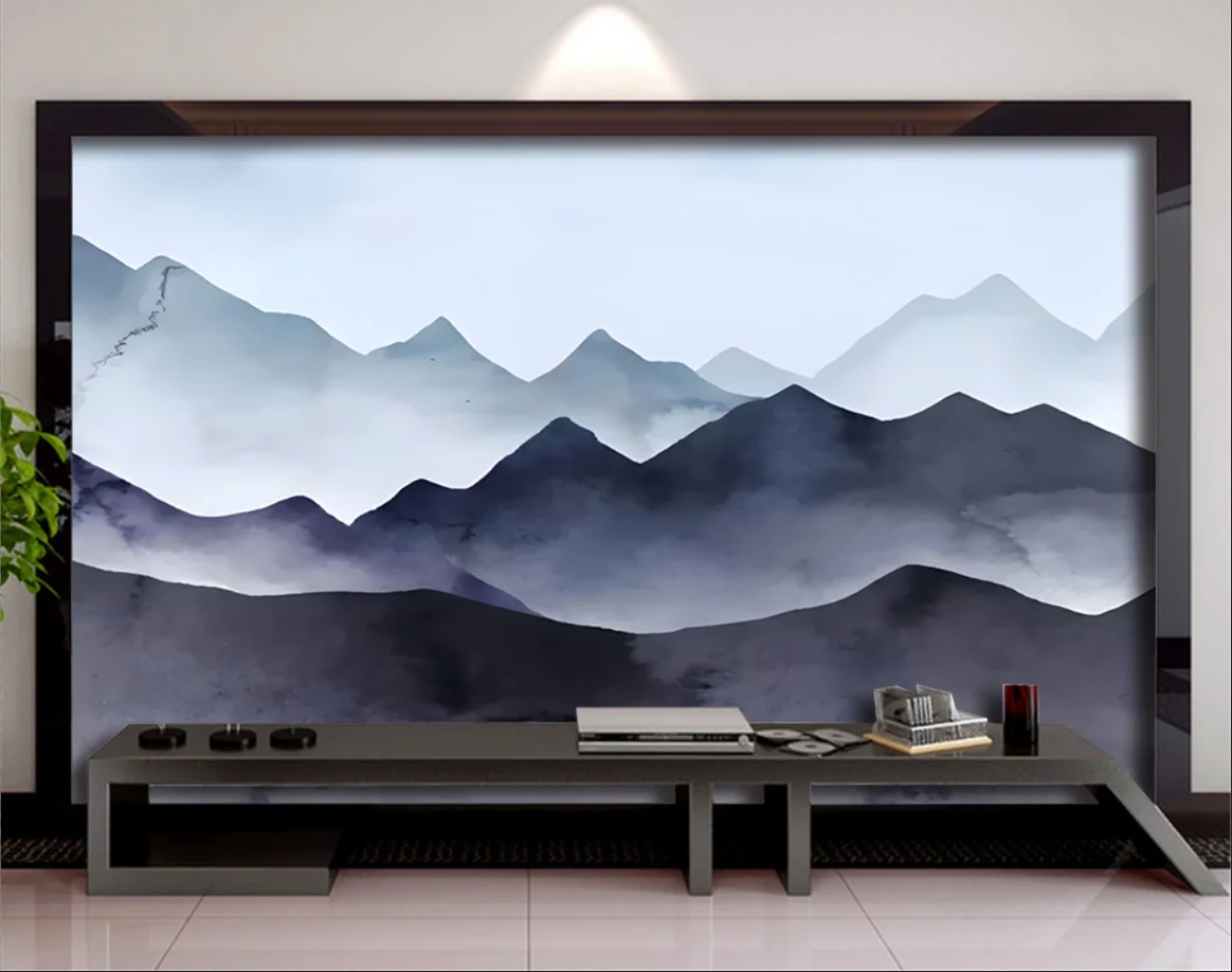 

Customized mural with new Chinese ink wash landscape TV background wall wallpaper