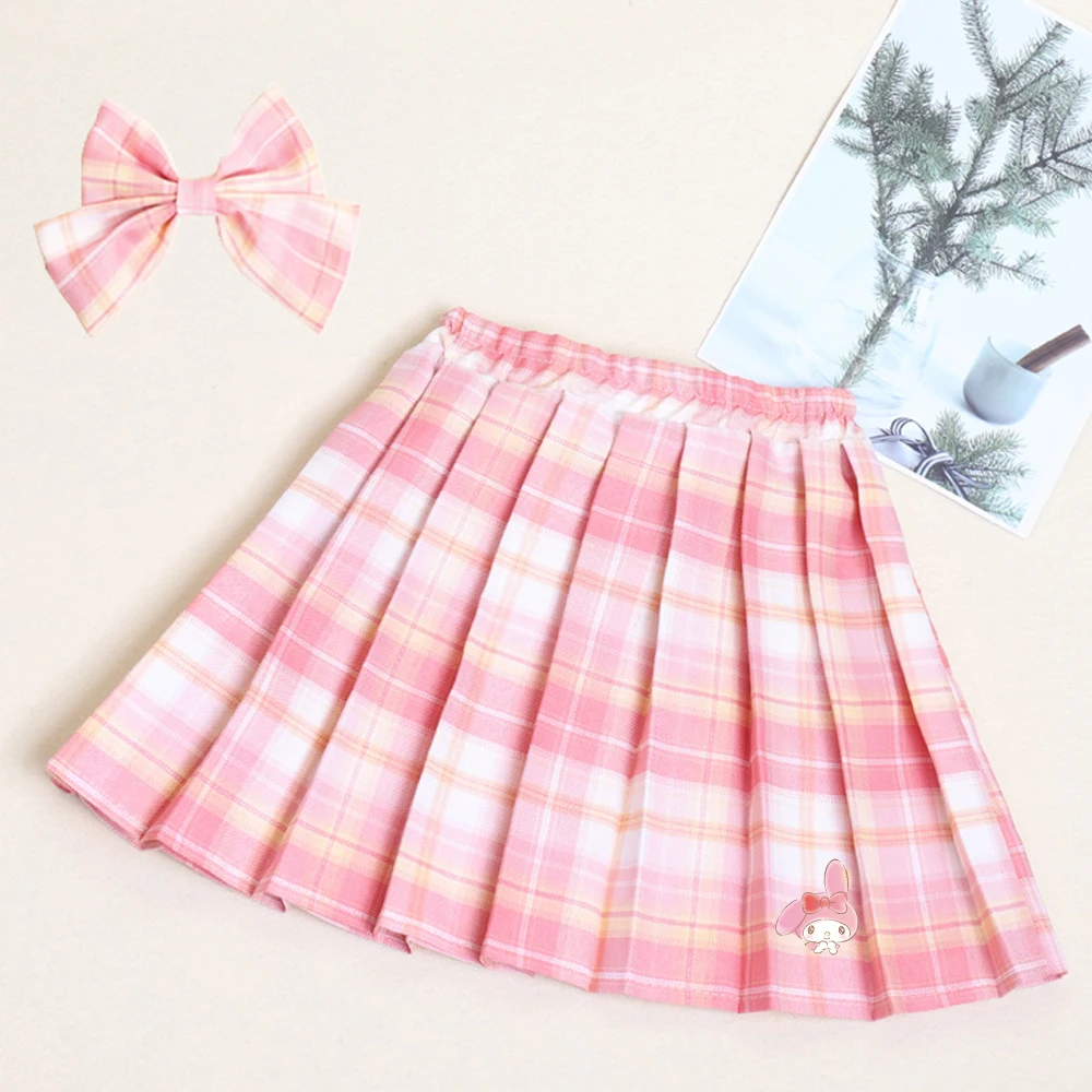 Pleated Skirt Cinnamoroll Kuromi Sanrios Anime Kids Skirt Plaid Kawaii Y2K High Waist Dance Bow Skirt Japanese School Uniforms