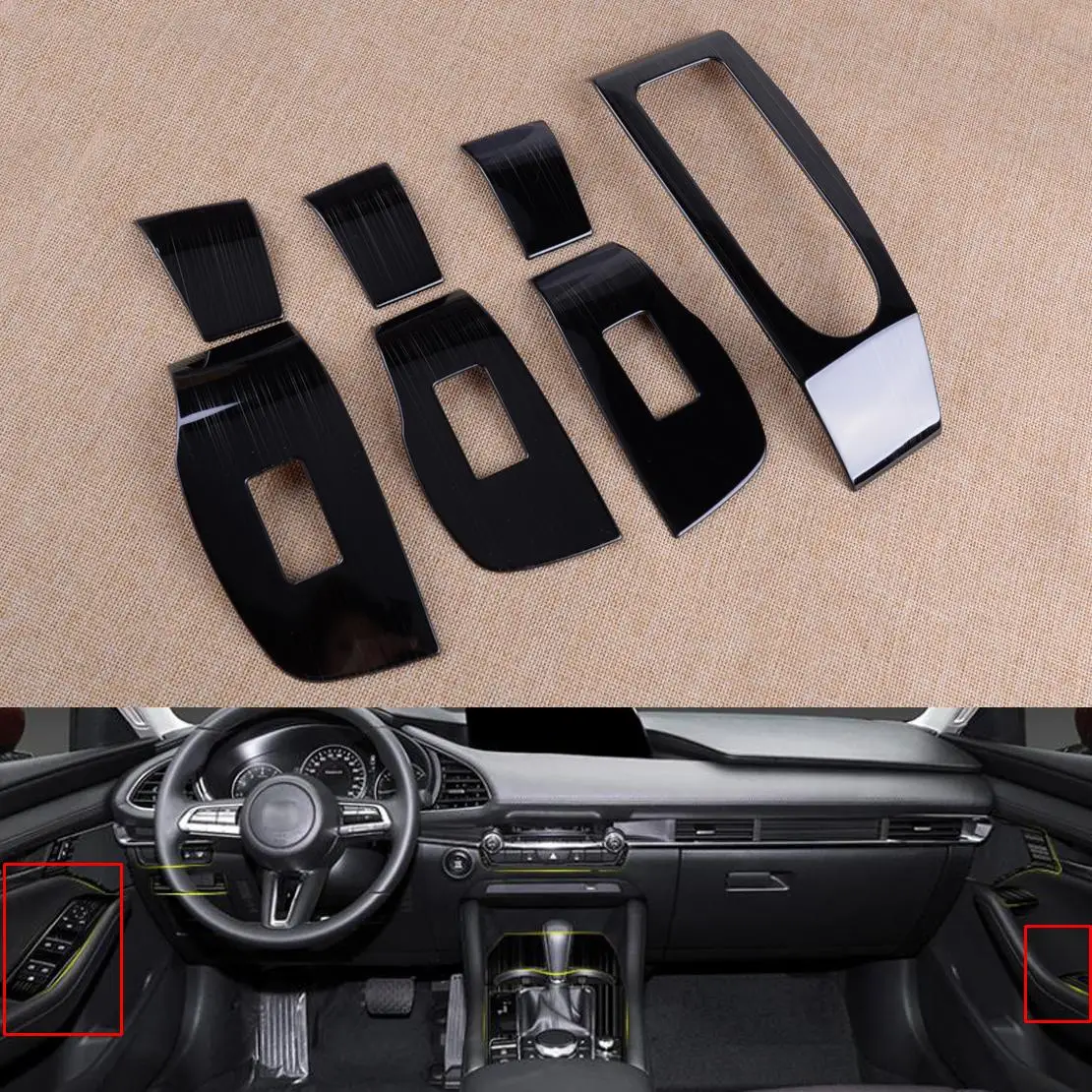 

Car Interior Titanium Window Lift Switch Panel Door Armrest Cover Trim fit for Mazda 3 2019 2020