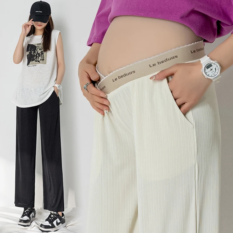 

Pregnant Women's Wide-leg Pants Summer Cool Nine Points Thin Section Drape Fashion Casual Loose Outer Wear Wide-leg Pants