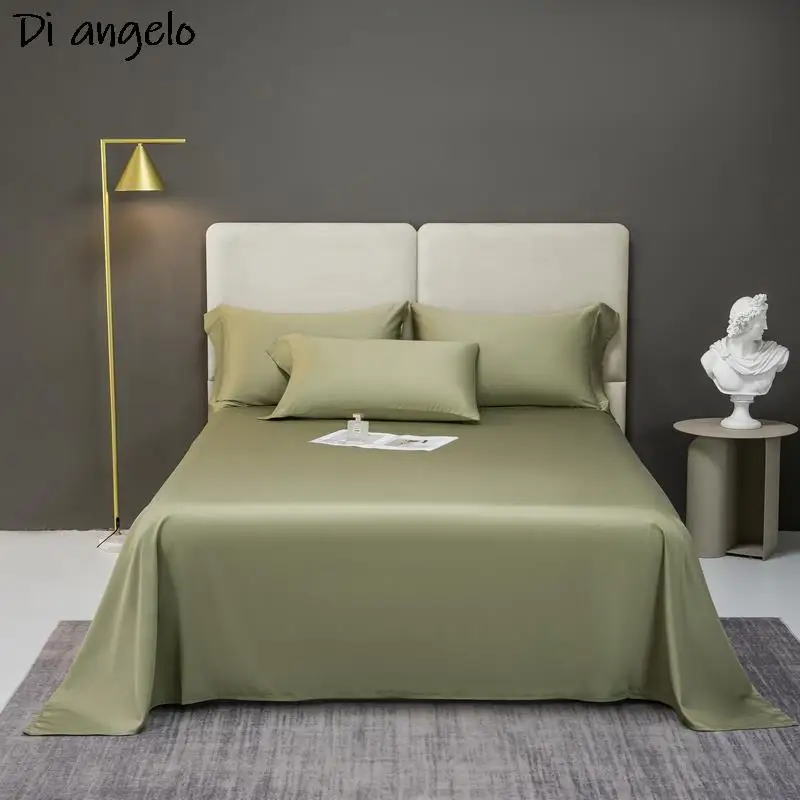 1000TC Egyptian Cotton Green Pink New Style European Style Solid Color Sheet Pillowcase Soft Bed Linen Flat Sheet Bedsheet #/