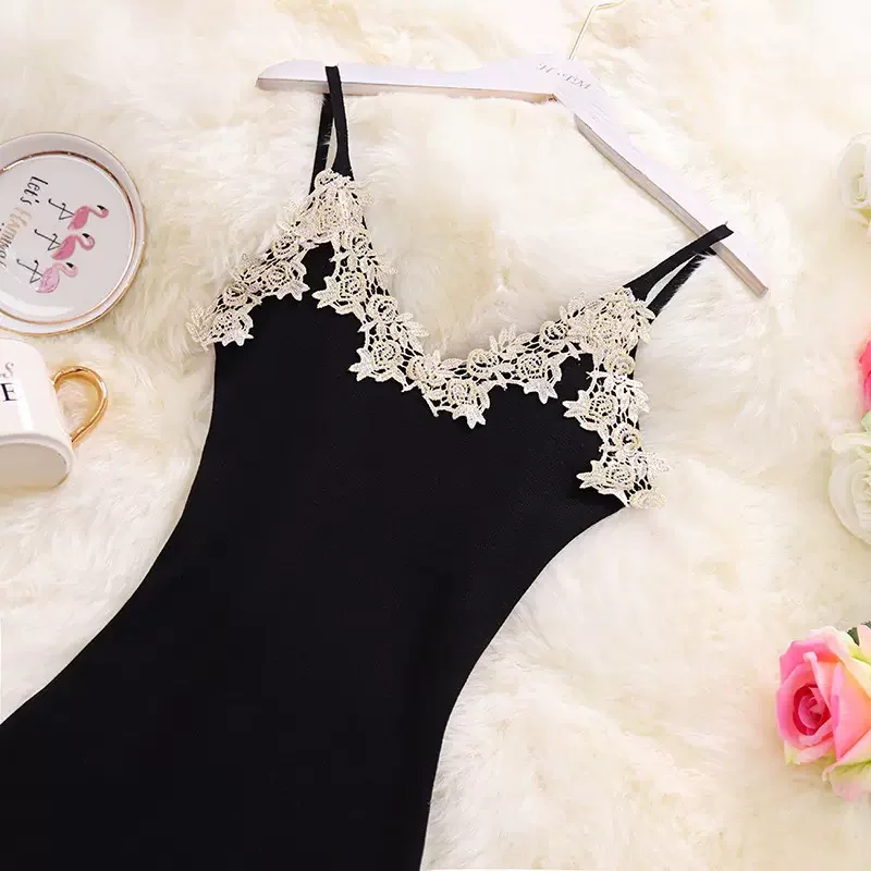 2026 Elastic Guipure Lace Panel Bodycon Cami Dress Elegant Split Spaghetti Strap Dress  Women's Clothing Short Dress