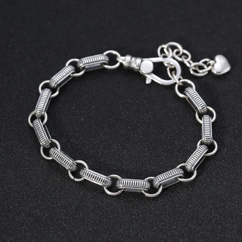 men and women jewelry Korean style square ring buckle bracelet Thai silver heart-shaped chain with letters student