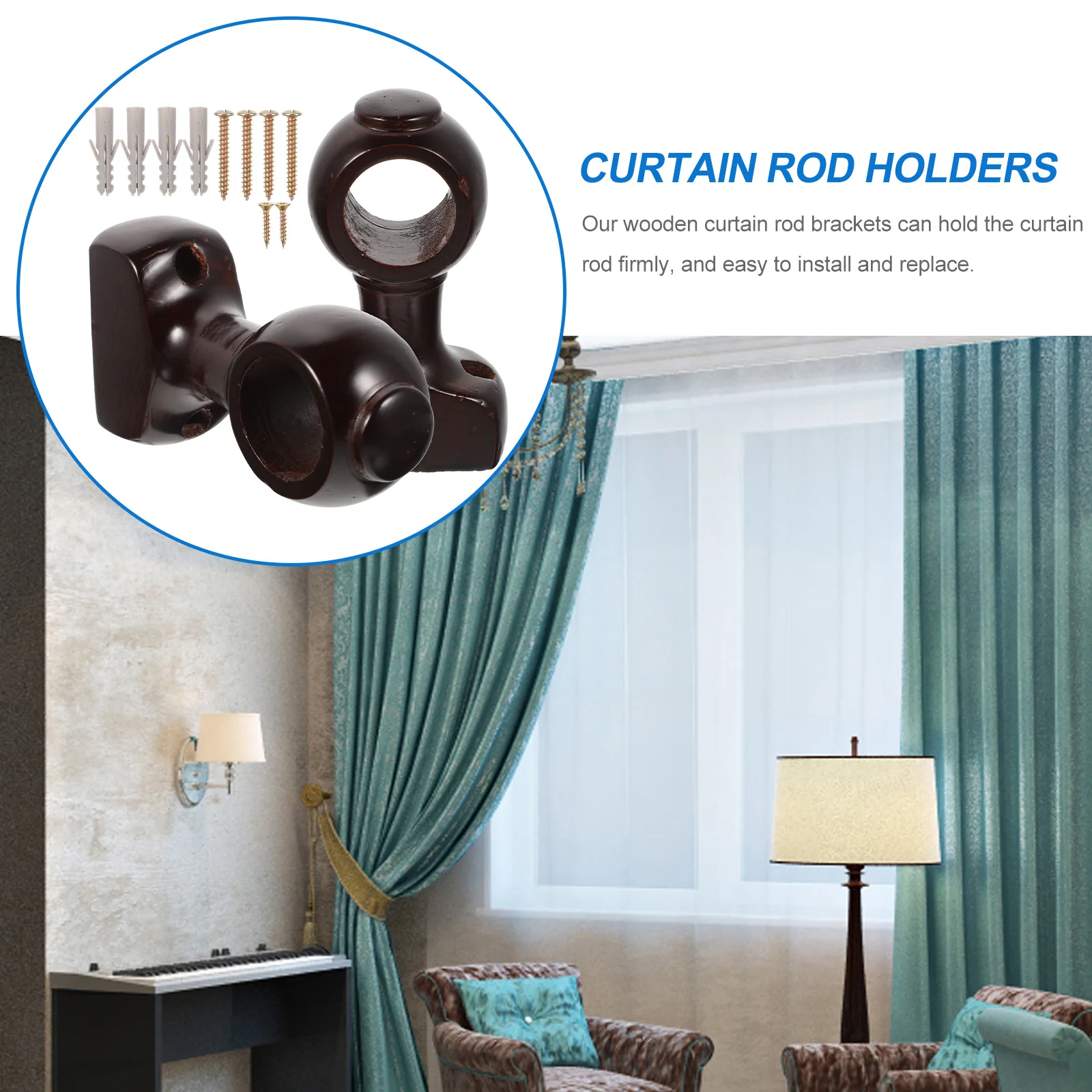 2 Pcs Curtain Rod Bracket Holders Hooks for Wall Heavy Duty Clothes Ceiling Brackets Wooden Support Middle