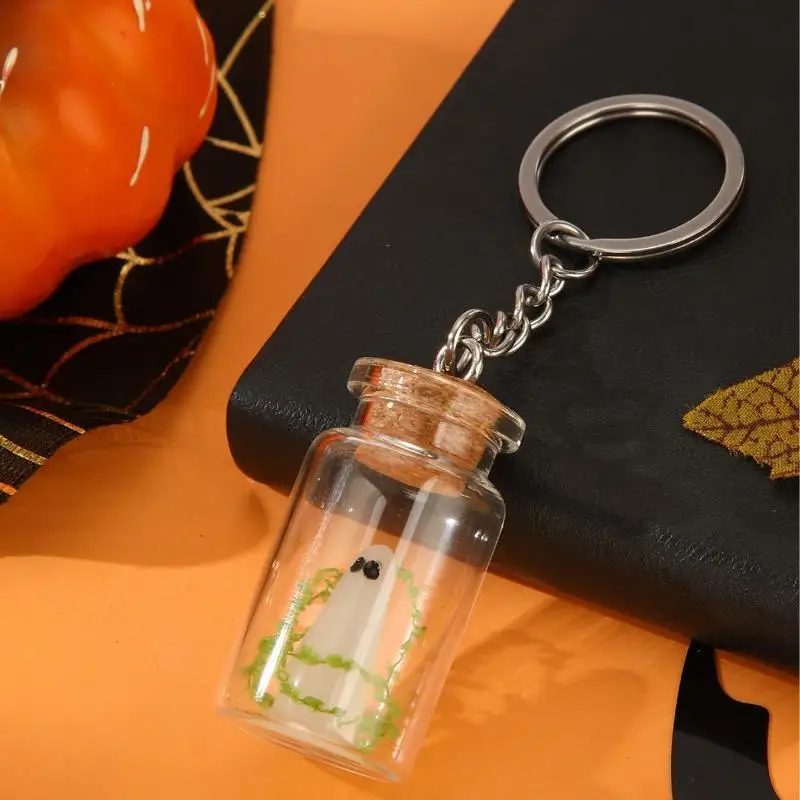 Glow-in-the-Dark Drifting Bottle Keychain Luminous Mini Ghost Halloween Decor Cute Bag Charm for Party Friend Gift