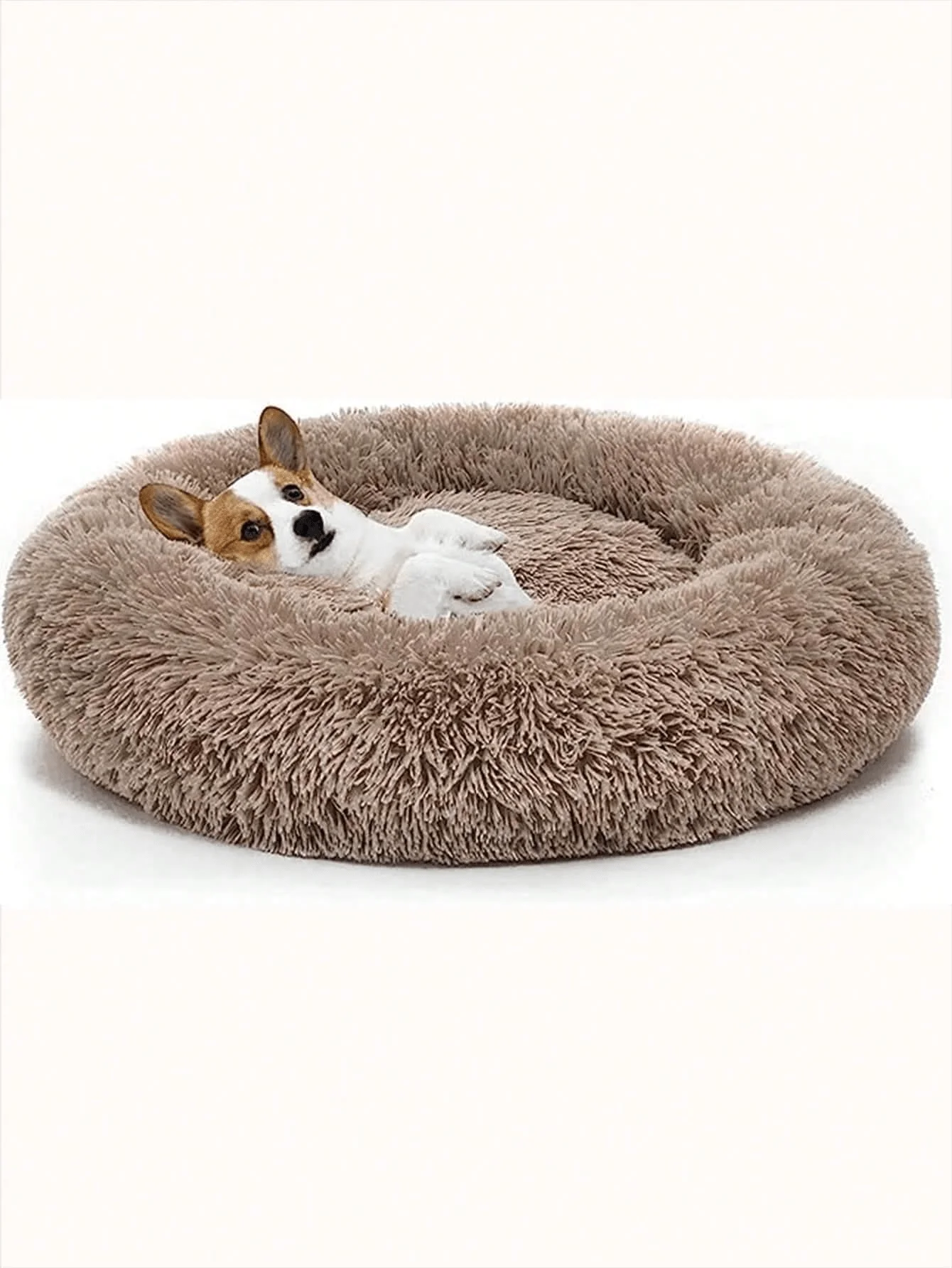 

1PC Comfortable & Soft Taupe Round Pet Bed - Warm, Fluffy Plush Pet Mat Suitable For Large, Medium, And Small Cats & Dogs - All-Season Use