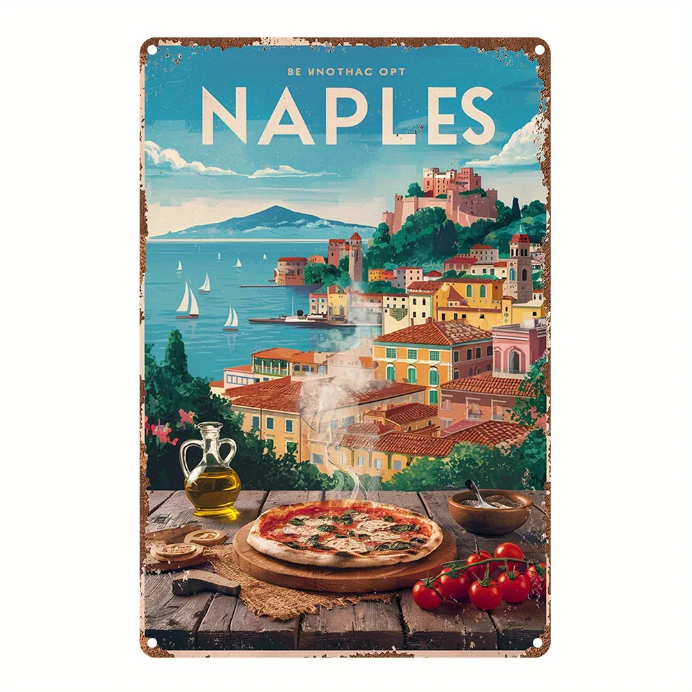 Vintage Naples Italy Aluminum Wall Art Sign –  Rustic Decor with Pre-Drilled Holes, Perfect for Home, Kitchen, Bar, Garden, or O