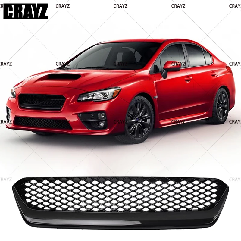 For Subaru WRX 2015 2016 2017 Gloss Black Front Grille Racing Grill Upper Bumper Hood Mesh Grid