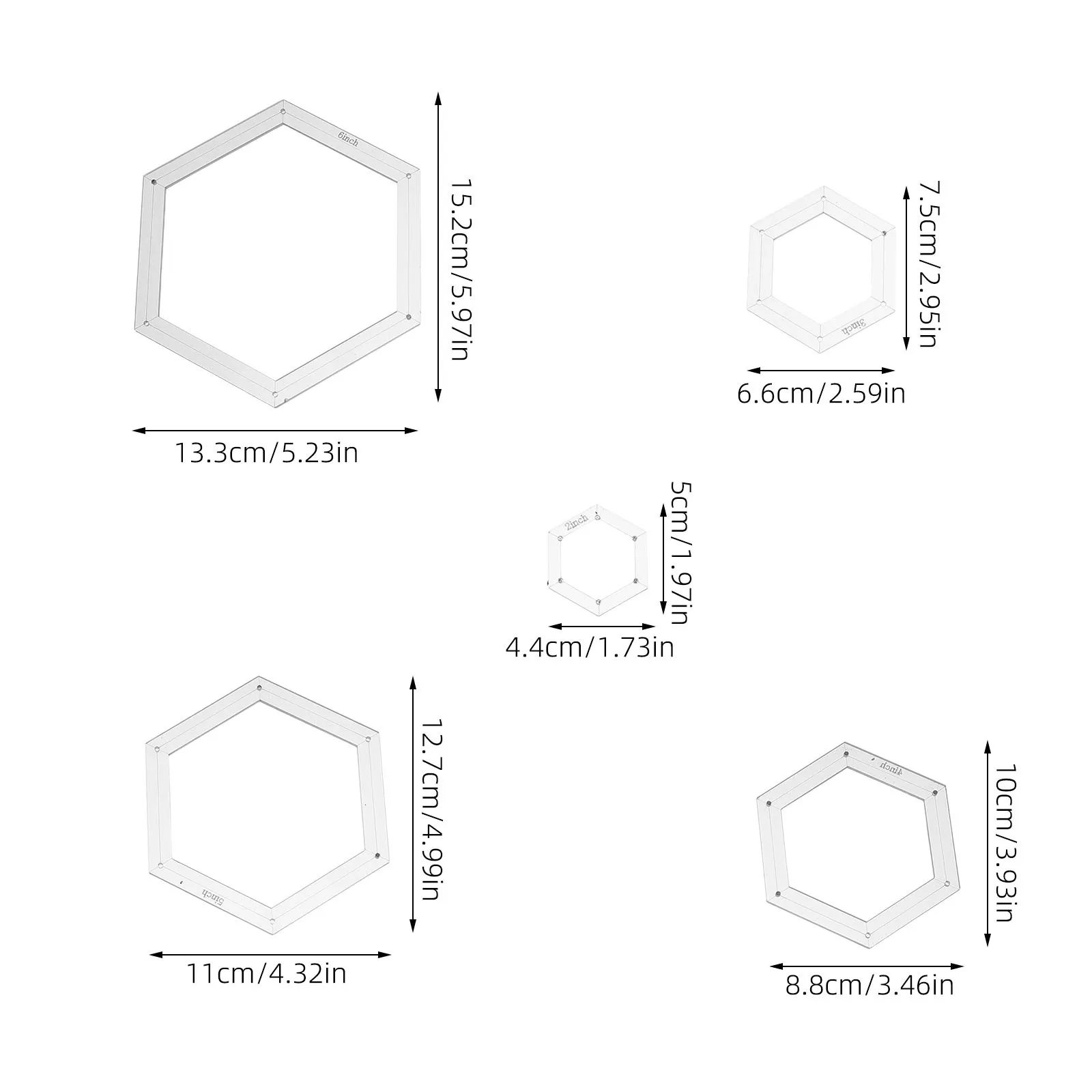 5 pezzi modelli per quilting esagonali 2in 3in 4in 5in 6in righelli patchwork acrilico fai da te strumento artigianale per cucire set di stencil per quilting