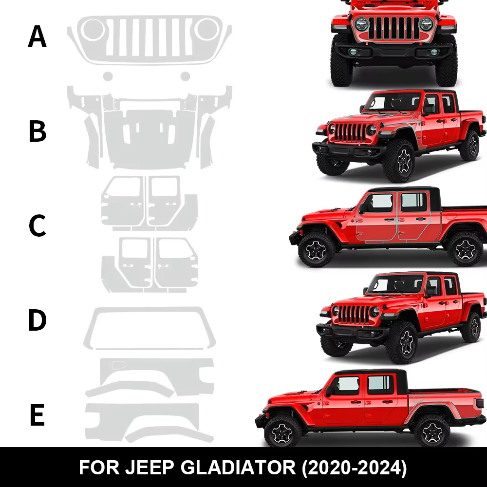 

Защитная пленка PPF из ТПУ для Jeep Gladiator 2020-2024, самовосстанавливающаяся, устойчивая к царапинам, невидимая, предварительно вырезанная ﻿ Набор
