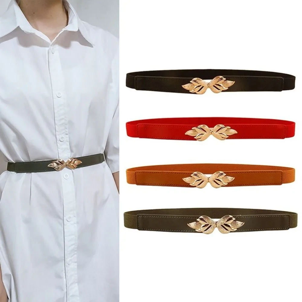 

Skirt Decoration Leaf Thin Waistband Fashion Elastic Force Retro Style Waist Seal Narrow Belt