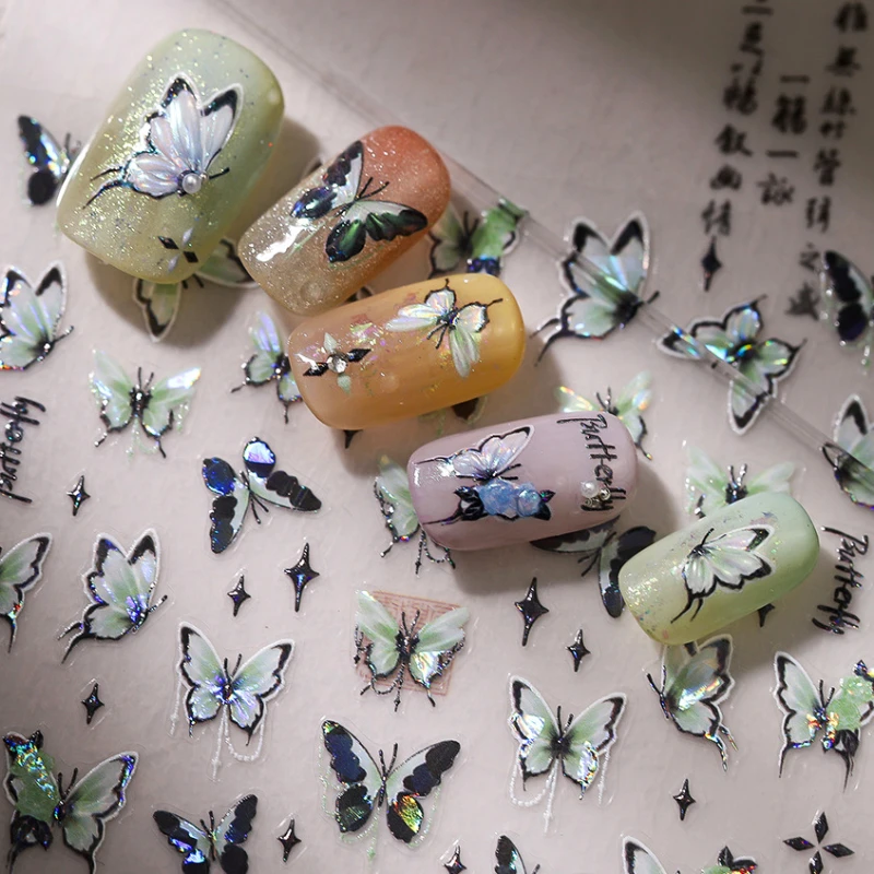 5d Licht Luxus grün und lila Schmetterling Nagel Aufkleber hochwertige polarisierte Rose selbst klebende Nail Art dekorative Aufkleber