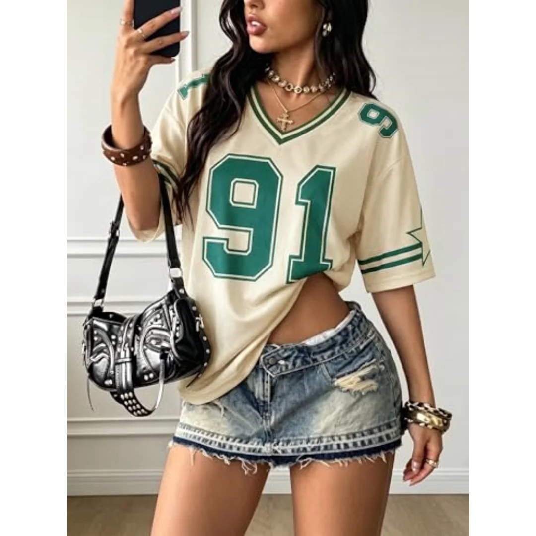 Unisex Y2K 91 Number Retro Football Jersey 3D‑Print Quick‑Dry Breathable Loose Short‑Sleeve Tops for Men Women
