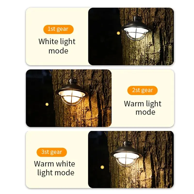 Retro Portable Camping Lantern Rechargeable Light Hanging Camp Lamp Outdoor Light Household 3 Modes Dimmable Flashlight