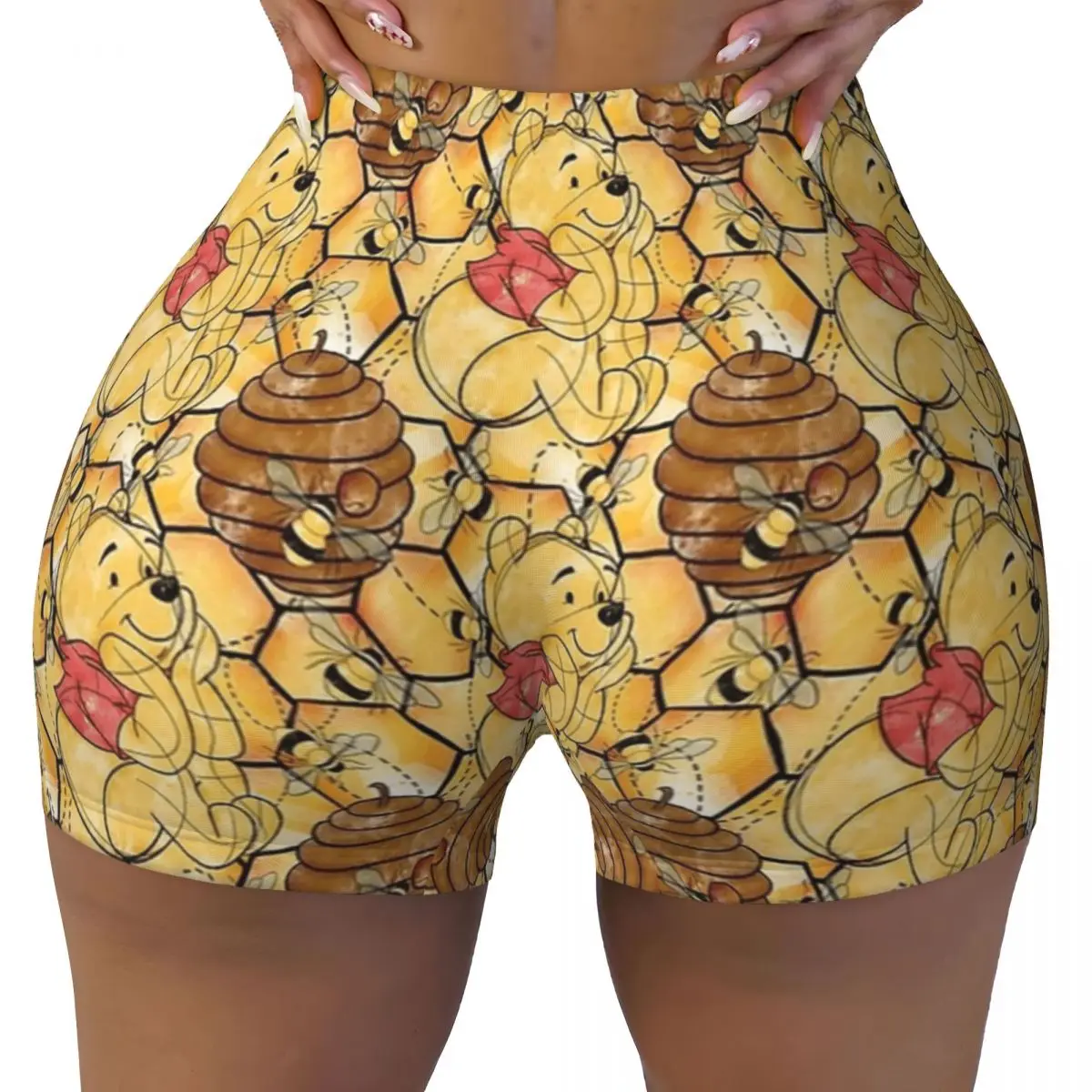

Woman Workout Yoga Shorts Sketched Bear In The Honey Tree High Waist Shorts Winnie the Pooh Volleyball Biker Workout Pants