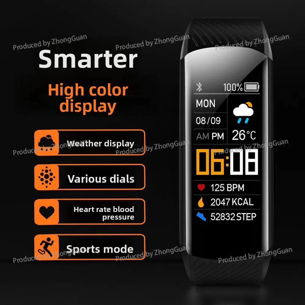 Color Screen Exercise Step Counting Smart Bracelet Heart Rate Blood Pressure Oxygen Health Monitoring Silicone