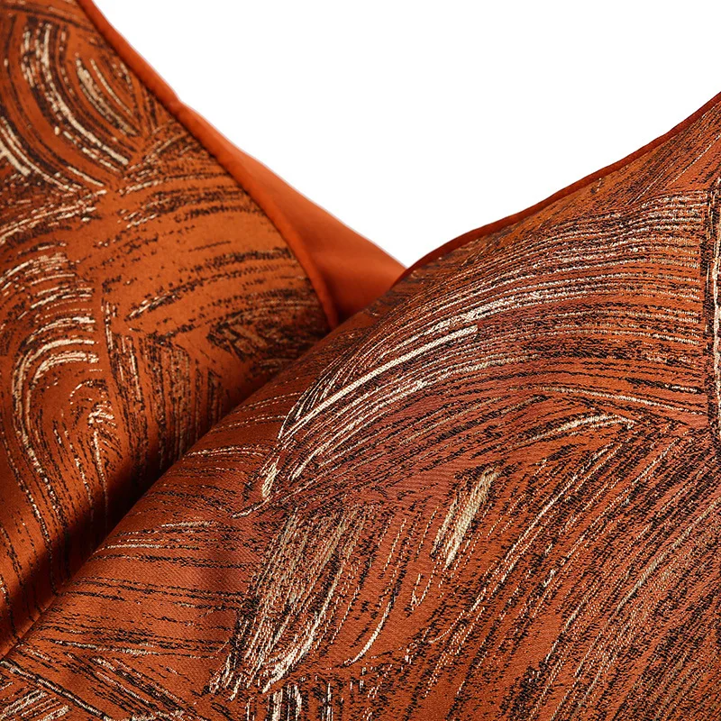 Home Cojines Luxury Orange Golden Jacquard Abstract Art Line Cushion Cover 18x18inch Pillow Case Modern Sofa Chair Bedding Deco