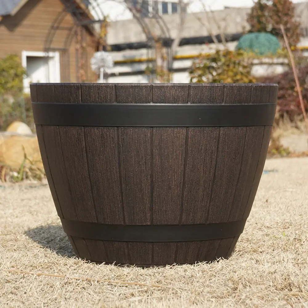 Breathable Simulation Wood Barrels No Deformation Handicraft Round Flower Pot Decorative Flower Bucket Ornament