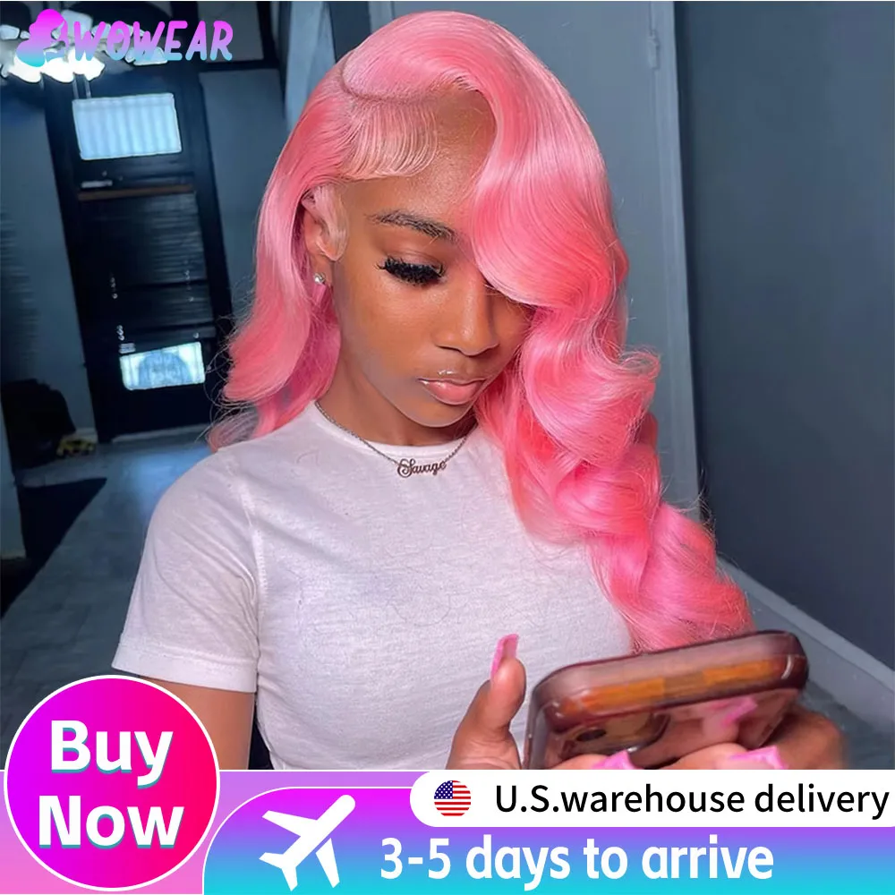 38 Polegada onda do corpo perucas de cabelo humano rosa wig13x6 13x4 perucas dianteiras do laço 220 densidade cabelo brasileiro para as mulheres luz rosa colorido