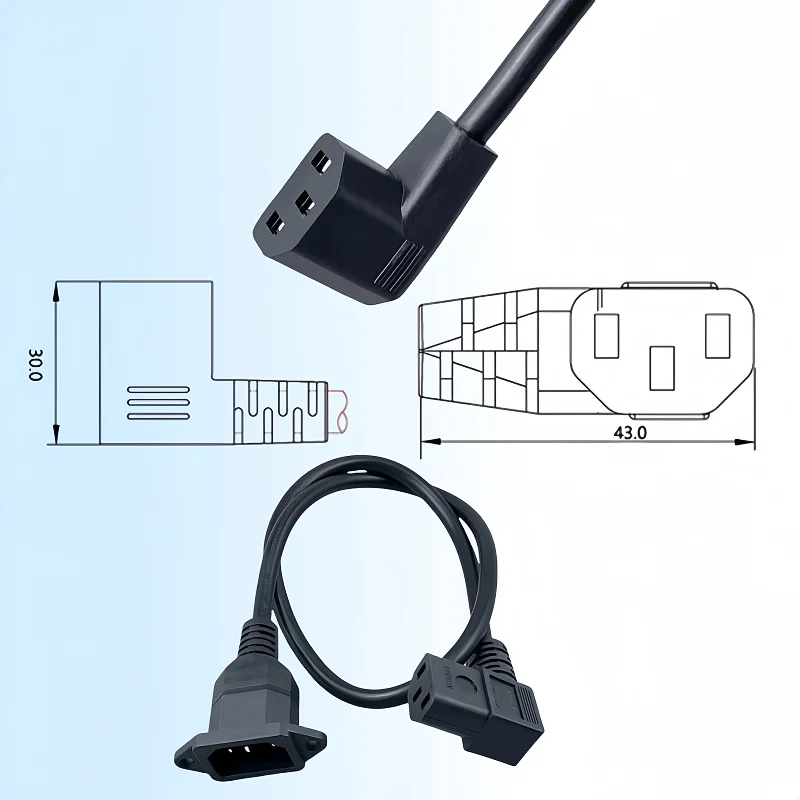E1-21IEC320 C14 to C13 Extension cord C14 with screw holes and C13 Short 60cm lenght Drop shipping availables 10A 125-250 VAC