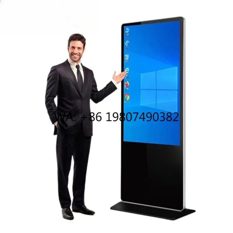 43 49 55 Inch UHD Vertical Mobile Totem Poster Touch Kiosk Store Indoor Smart Digital Signage Display