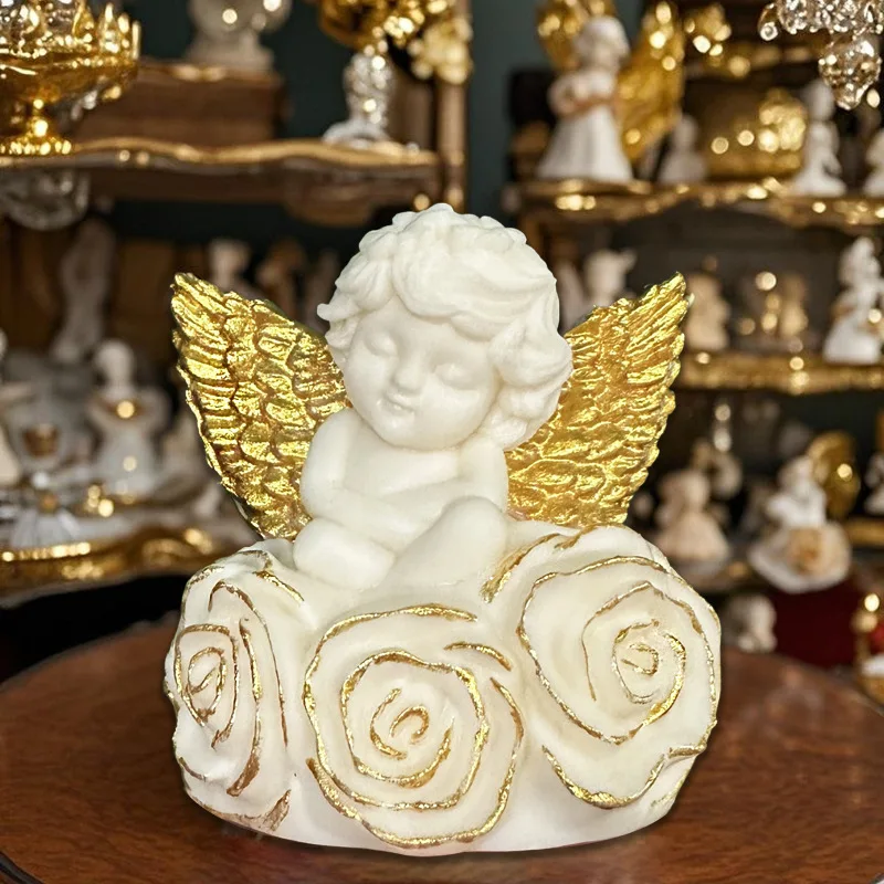 Natural Tagua Nut Carved Shell Sleeping Rose Angel Elf Statue Home Office Vehicle Table Collectible Ornament Craft Gift