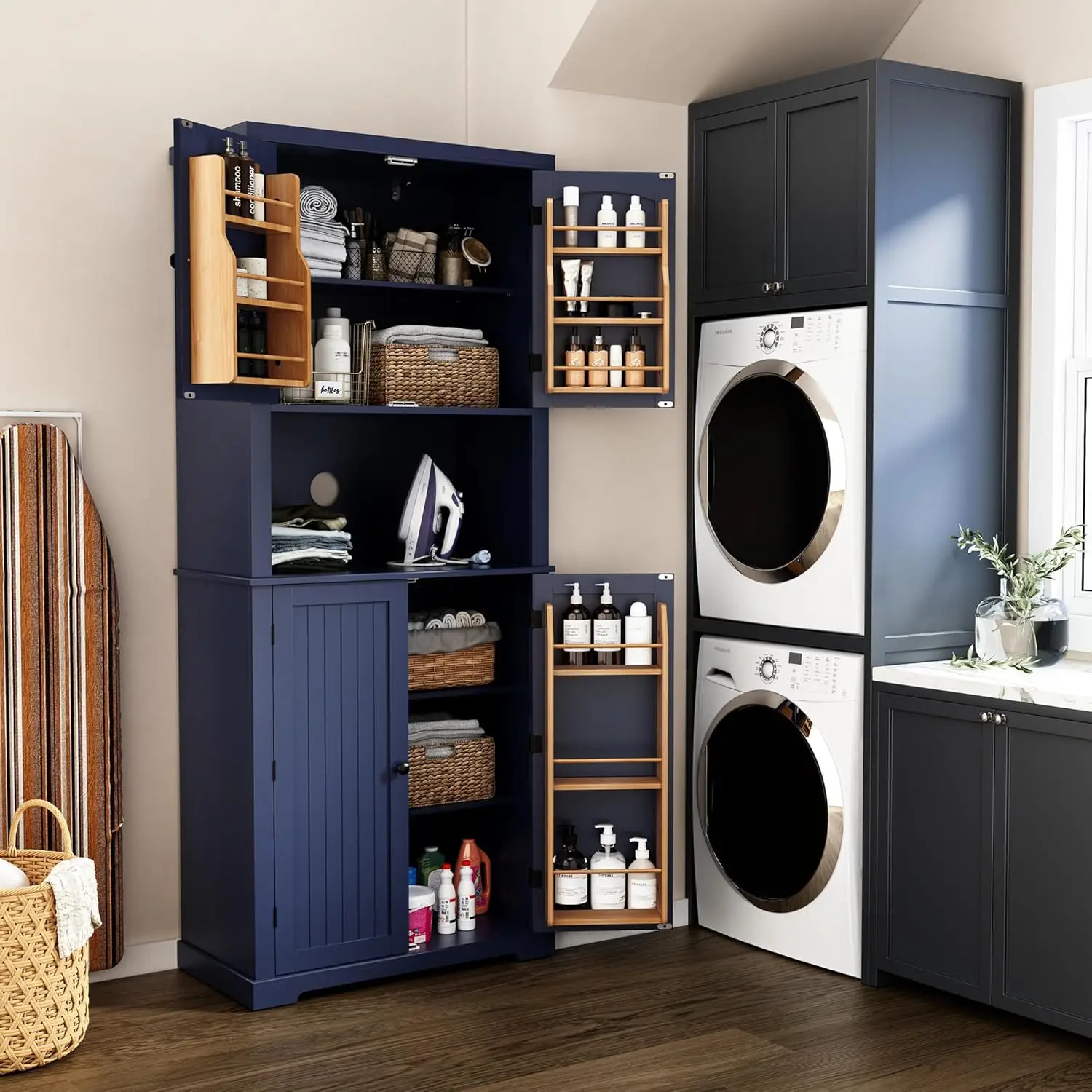 Kitchen Pantry Storage Cabinet, Independente Armário Grande, Cozinha Hutch com Microondas Stand, Utilitário, Hlr, 72"