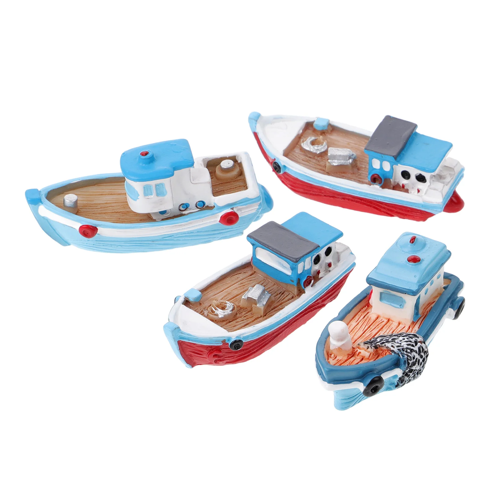 

4pcs Resin Fishing Boat Ornaments Mediterranean Miniature Craft Home Decoration Desktop Microlandscape Toy