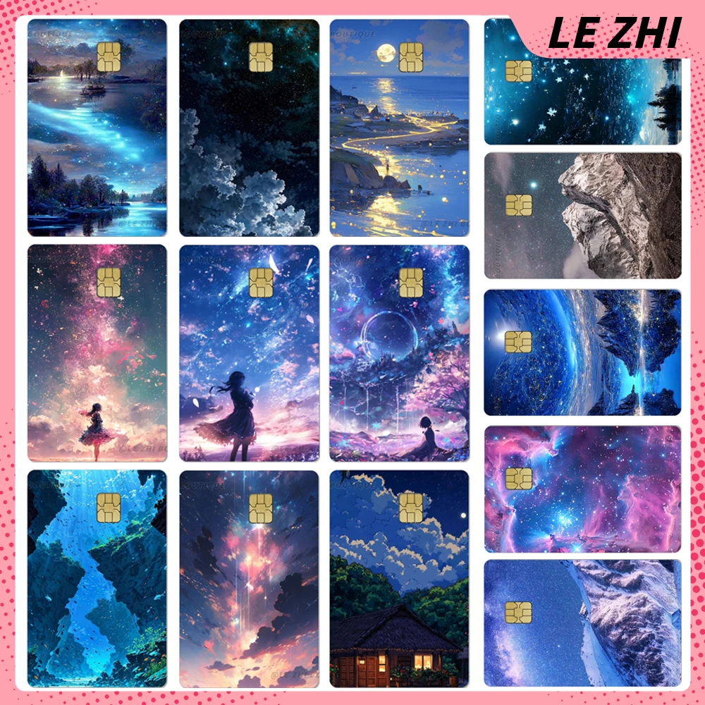 

Dreamy Flash Starry Sky Credit Card Pvc Waterproof Protective Film Sticker Bank Card Bus Metro Access Card Sticker Birthday Gift