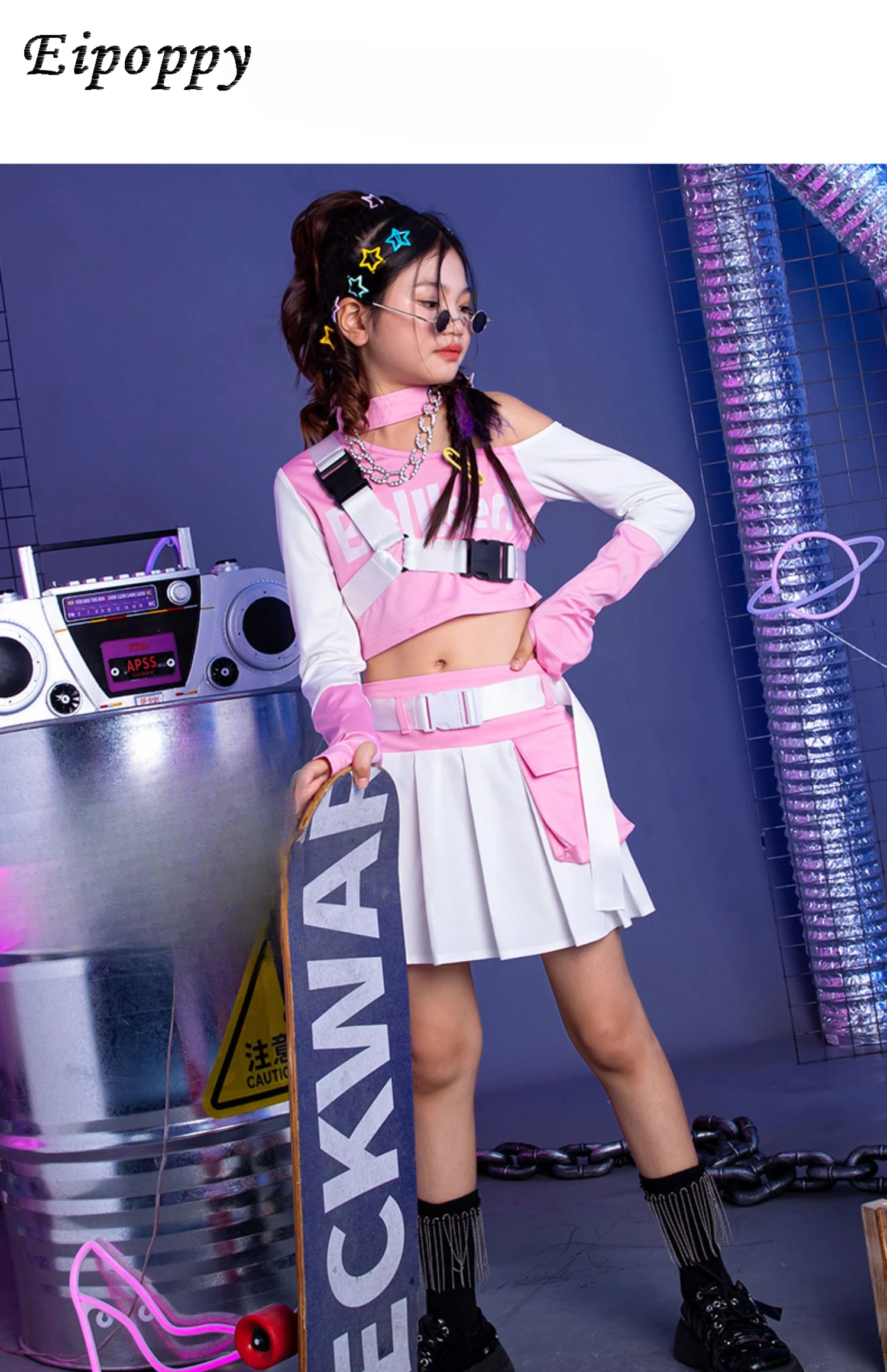 زي رقص الجاز للأطفال ، بدلة أداء فتاة ، أزياء عرض المنصة للفتيات ، ملابس باردة عصرية