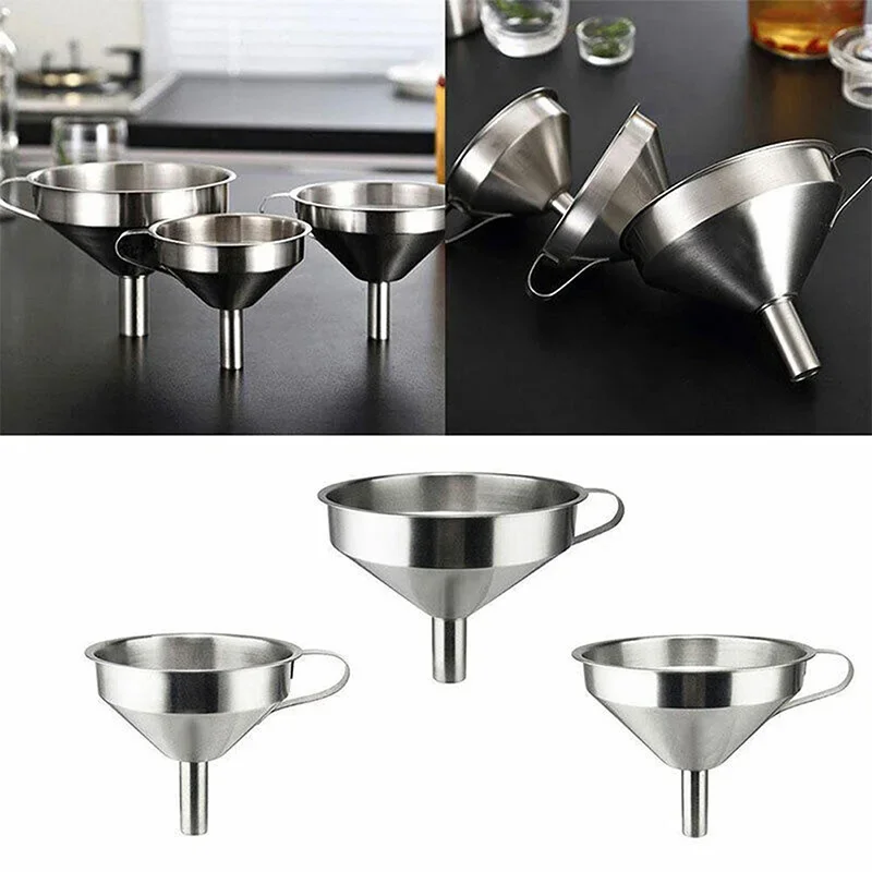 Stainless Steel Funnel Kitchen Oil Liquid Metal Funnels with Detachable Filter Wide Mouth Funnel for Canning Kitchen Tools