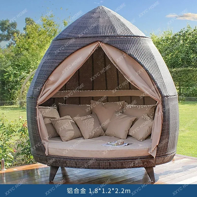 Outdoor daybed for courtyard and balcony, wicker round bed for villa, vacation, leisure, pool, lazy sofa bed, bird's nest reclin