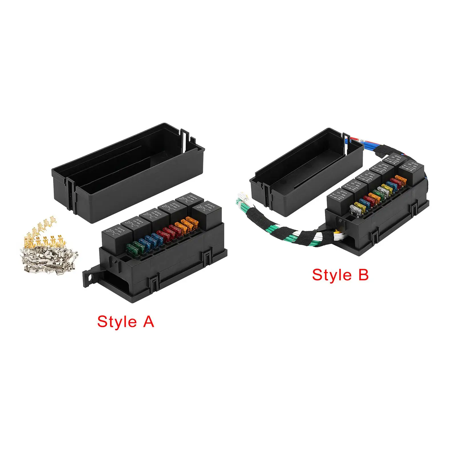 Fuses and Relays, 12V Fuse Relay Block, Relay Block 6 Slots 11 Fuses Universal