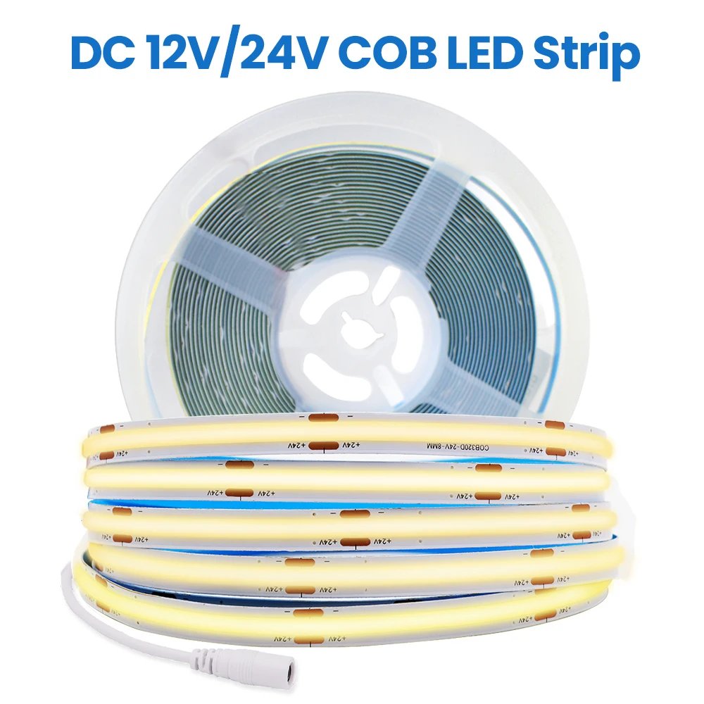 

COB LED Strip 12V 24V 10M 5M 3M 320LEDs/m Linear Dimmable Flexible LED Ribbon Tape For Room Kitchen Backlight Decoration