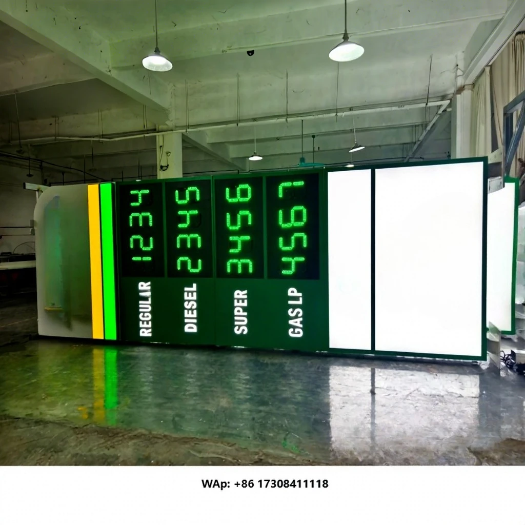 Outdoor IP65 Stainless Steel LED Custom Double-Sided Advertising Pylon Sign with Graphics for Gas Station