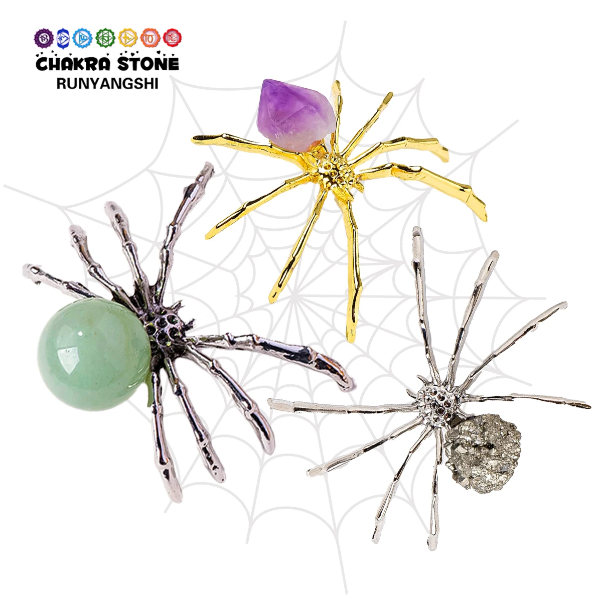 1PC Natural Stone Quartz Small Animal Crystal Spider Handmade Creativity Miniatures Home Decoration Ornament Christmas Halloween