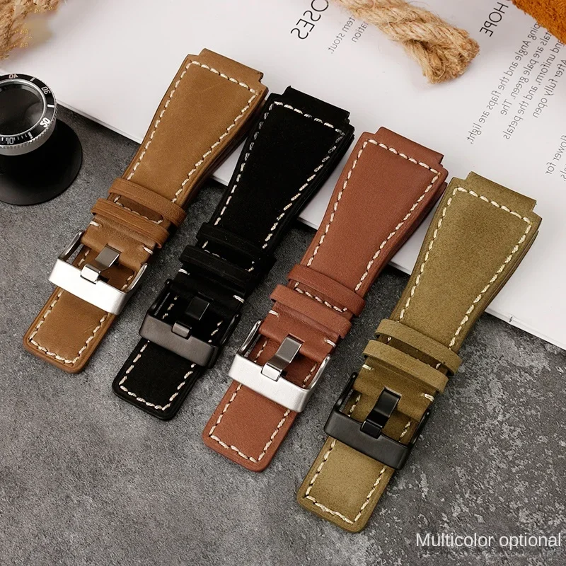 สําหรับ Bell & Ross สายนาฬิกา BR นาฬิกาผู้ชายเข็มขัด BR01 BR03 หนังสร้อยข้อมือ Bell Ross 35X24 มม. นูนอินเทอร์เฟซสําหรับชาย