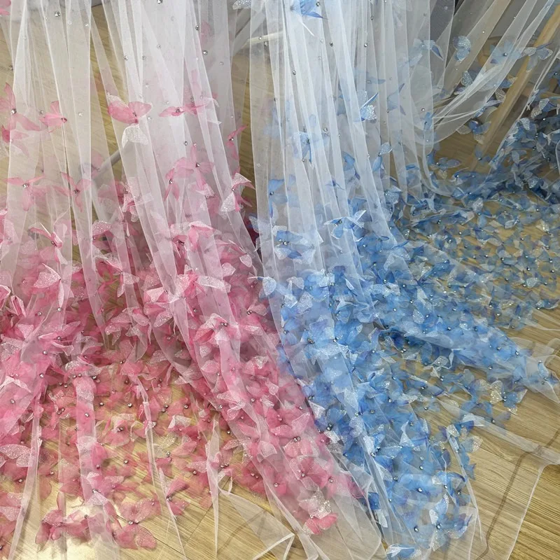 

Beautiful 3D Bright Diamond Butterfly Transparent Mesh Fabric Handmade Wedding Dress Dress Clothing Decoration Accessories