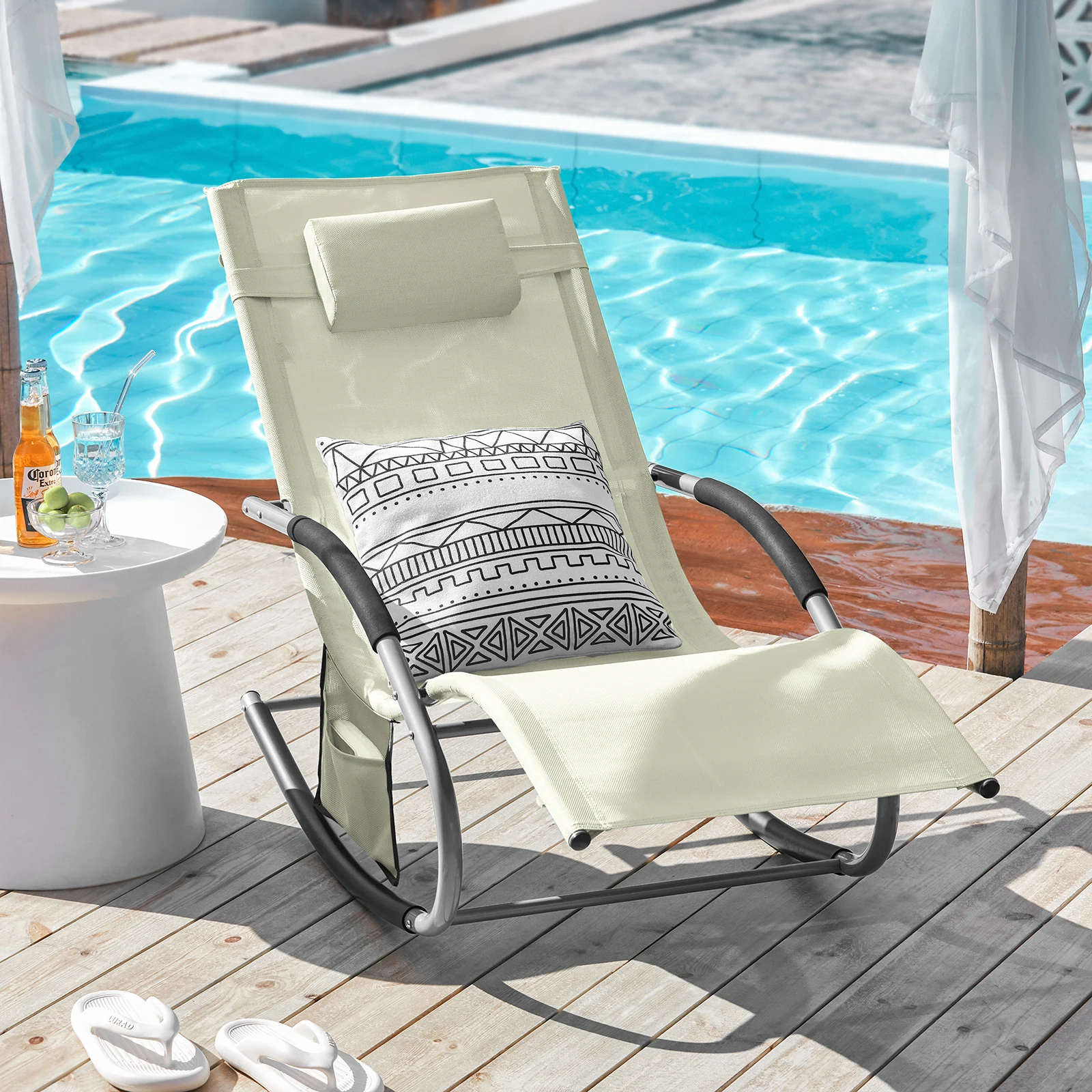SoBuy OGS28 Sonnenliege Gartenliege wetterfest Liegestuhl Schaukelstuhl mit Kopfkissen Outdoor Terrasse Balkon Camping bis 150kg – Detail 21