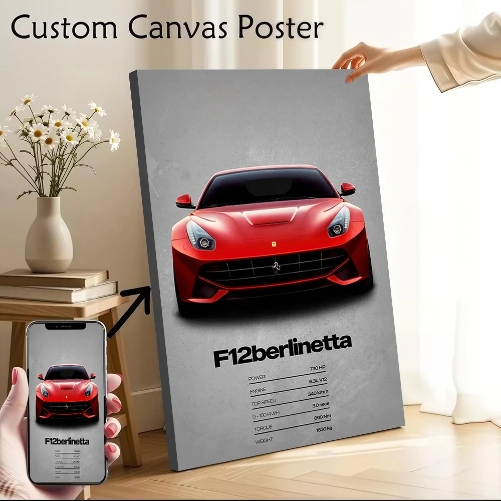 Super Car F12berlinetta Canvas Poster Customizable Printed Canvas Painting Wall Art for Fans Room Ornaments Decoration Aesthetic