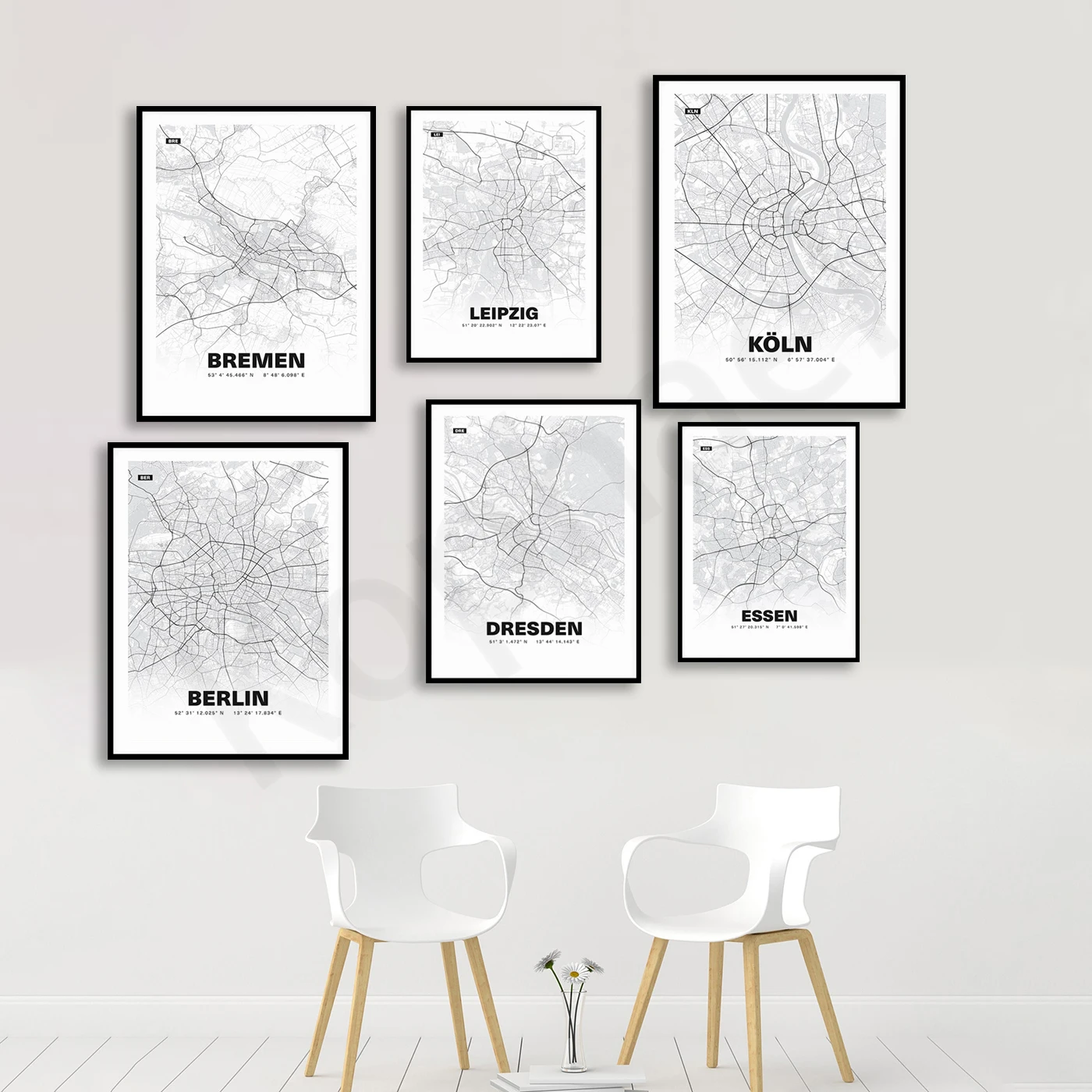 Lübeck Nuremberg Essen Dortmund فرانكفورت ميونيخ برلين فلينيس لايبزيغ دوسلدورف كولونيا بريمن هانوفر هامبورغ. ملصق الخريطة