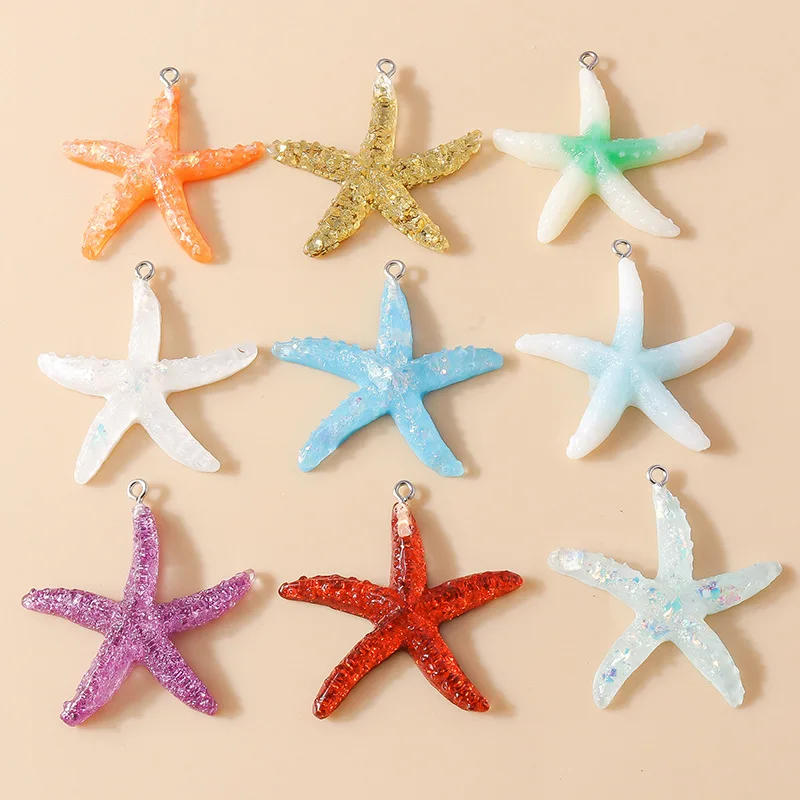 

10pcs Resin Lovely Glitter Colorful Starfish Charm for Earring Necklace Bracelets Summer Beach Jewelry Making Accessories