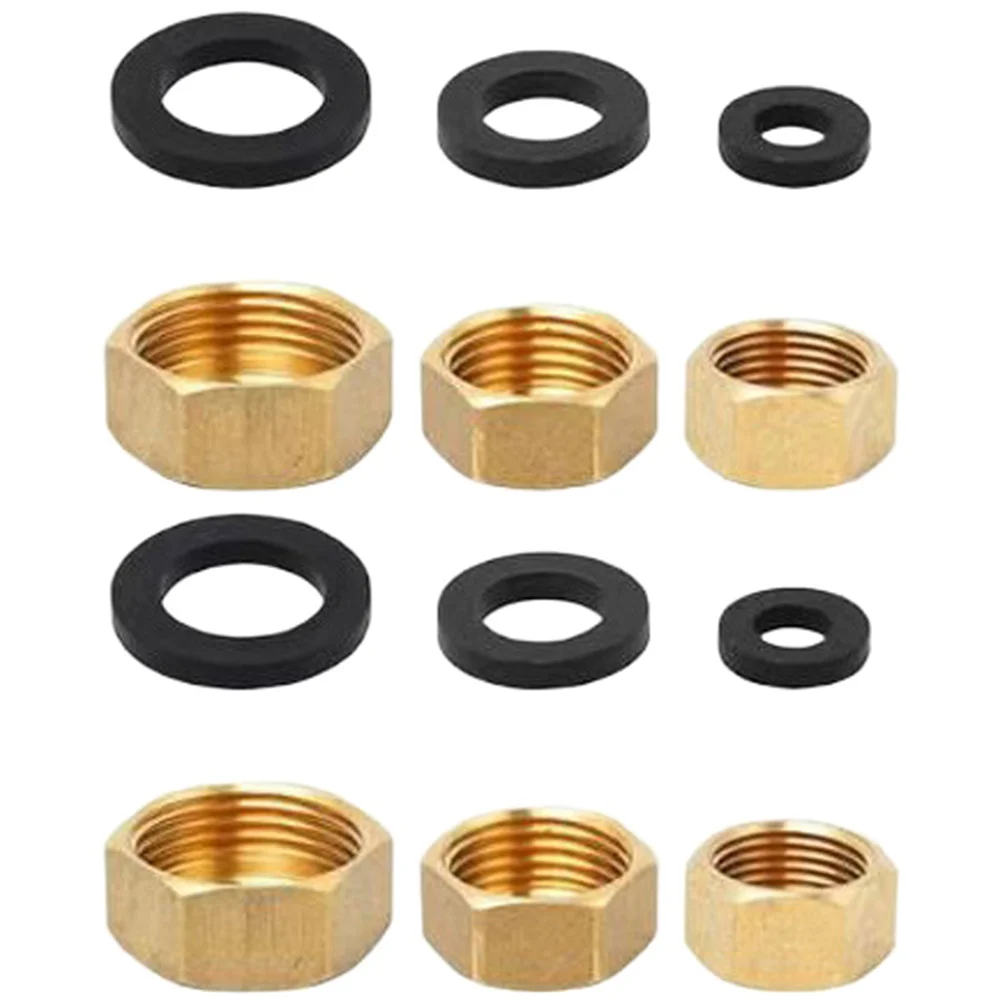 Faucet Pipe Brass End Cap 6 Pcs 1/2 3/8 3/4 Hex Design Rubber Washers Leak Stop Garden Hose Washing Machine Valve Sink Bathroom